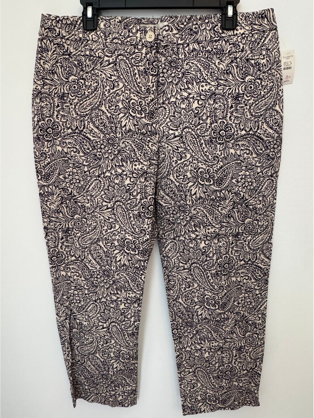 Talbots Outlet navy white paisley ankle length pants size 14